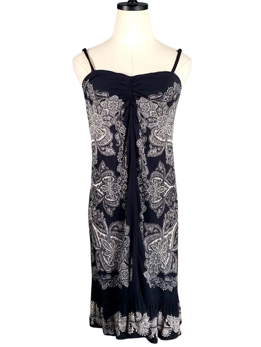 Inc International Rayon Knit Convertible Strapless Paisley Black White Dress L
